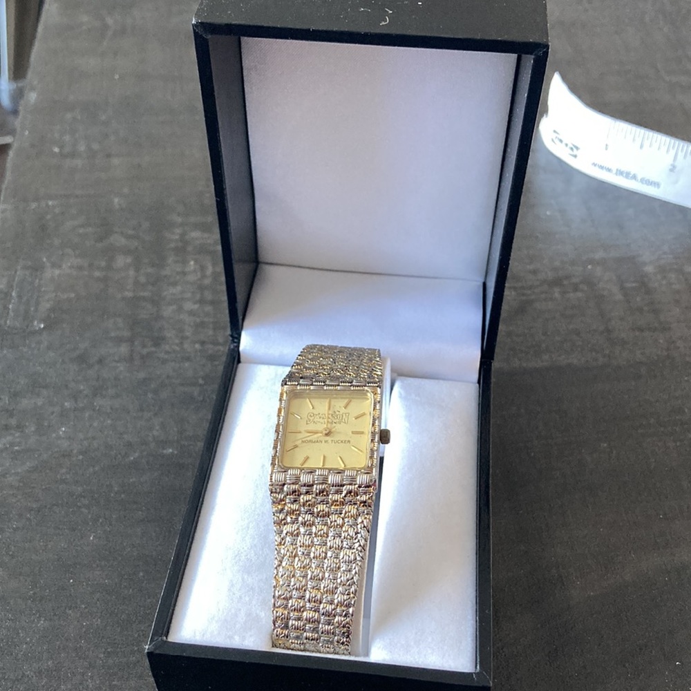 Vintage Swanson gold and silver tone metal weave band watch